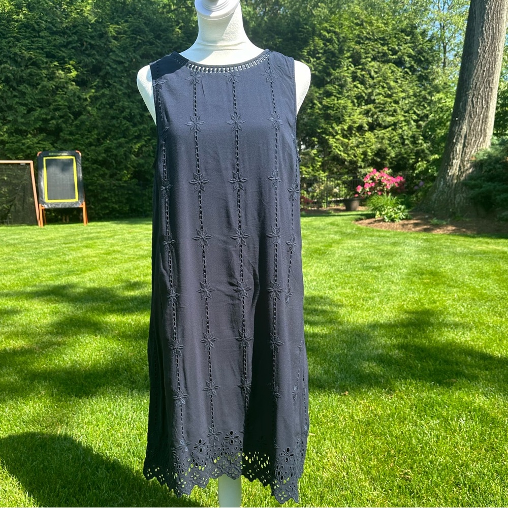 LOFT Navy Blue Summer Dress with Embroidery Details